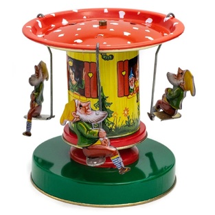 Ρετρό τσίγκινο κουρδιστό καρουζέλ Χιονάτη, μόνο για συλλέκτες