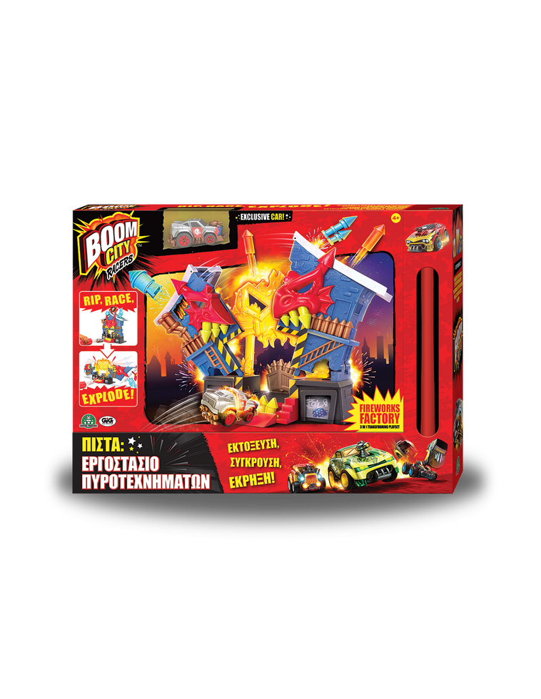 GIOCHI PREZIOSI Λαμπάδα Boom City Racers Πίστα Εργοστάσιο Πυροτεχνημάτων BMC17001