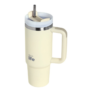 Ecolife Θερμός 2 Hanldes Lid Tumbler με Καλαμάκι 900ml Cream