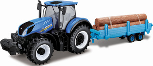 Burago Farmland Tractor wuth log Trailer New Holland 1/32