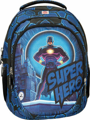 Lyc Sac Super Hero Σχολική Τσάντα Πλάτης Δημοτικού σε Μπλε χρώμα (71628)