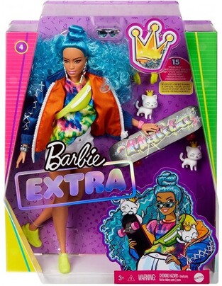 Mattel Extra Doll 4 With Skateboard And 2 Kittens Blue Curly Hair GRN30